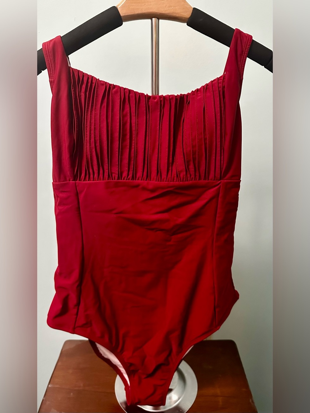 NWT Cupshe Dark Red Pleated Tummy Control One-Piece Swimsuit - Size Large